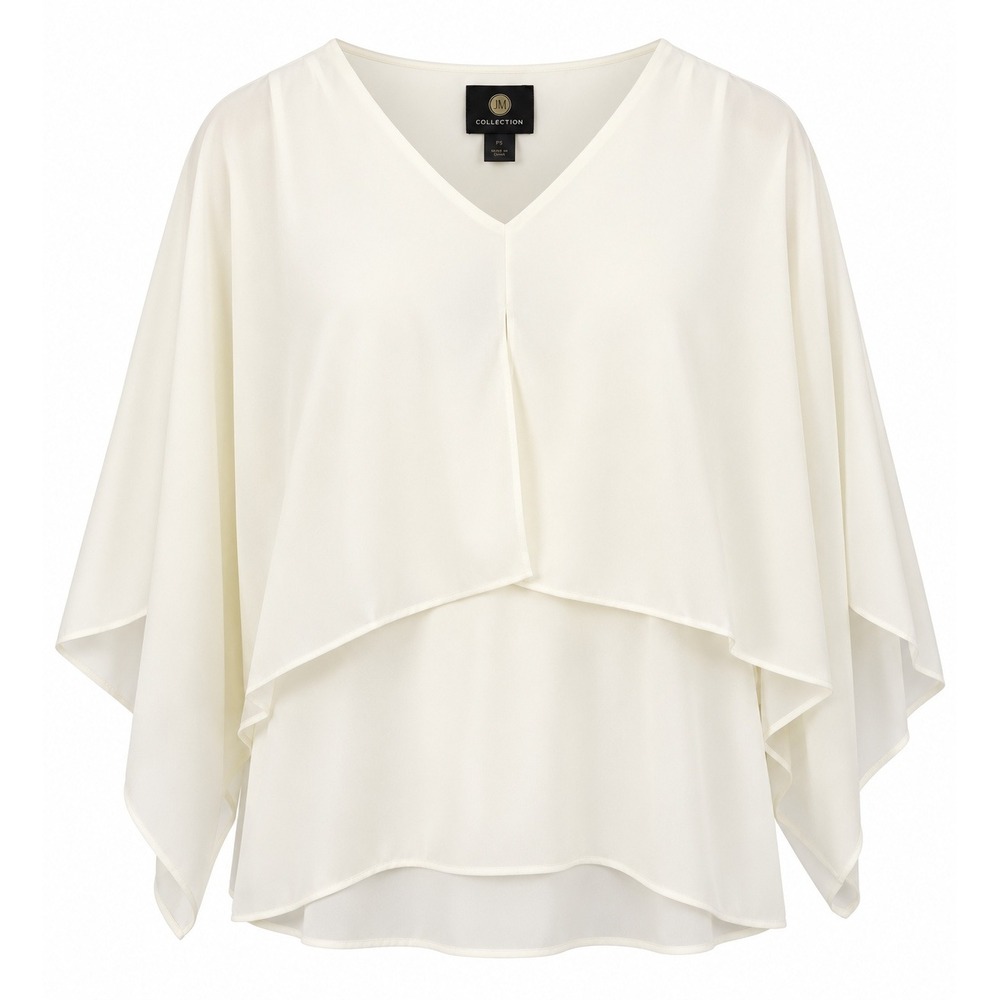 JM Collection Draped Layered Blouse Women PS Neo‎ Natural NWT